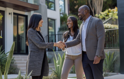 Couple shaking hands with real estate agent