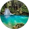 Waterfall and turquoise pool in forest