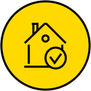 Icono de casa con marca de verificación, representando la mejora del valor de reventa en el proceso de venta de propiedades con Zoom Casa.