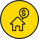 Yellow house and dollar speech bubble icon