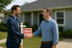 Handshake in front of “Sold” house