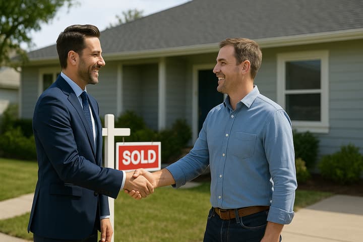 Handshake in front of “Sold” house