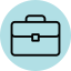 Briefcase icon on blue circle background