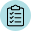 Checklist clipboard icon in blue circle