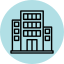 Building icon on blue circular background