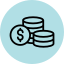 Stack of coins with dollar icon in blue