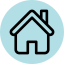 Simple black house icon in blue circle