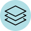 Three stacked layers icon in blue circle