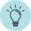 Light bulb idea icon in blue circle